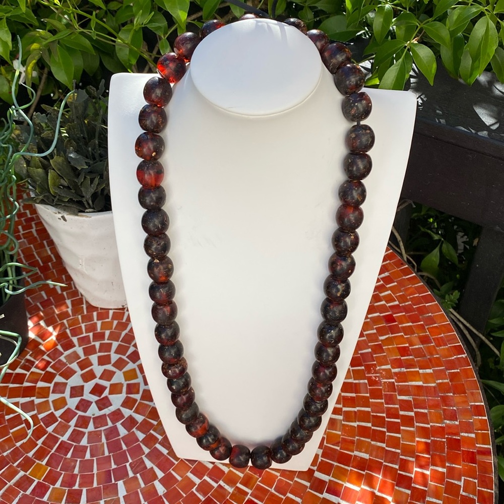 Red Amber Rustic Beaded Statement Necklace BOHO Artesian